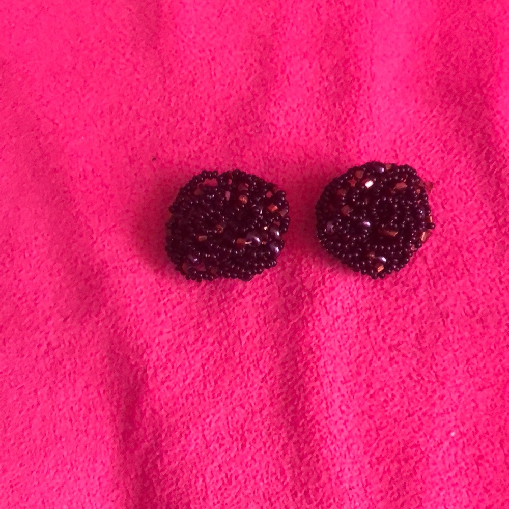 Vintage clip on earrings black and orange beads